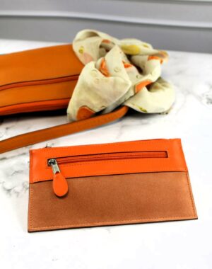 Pochette de sac à main en cuir orange