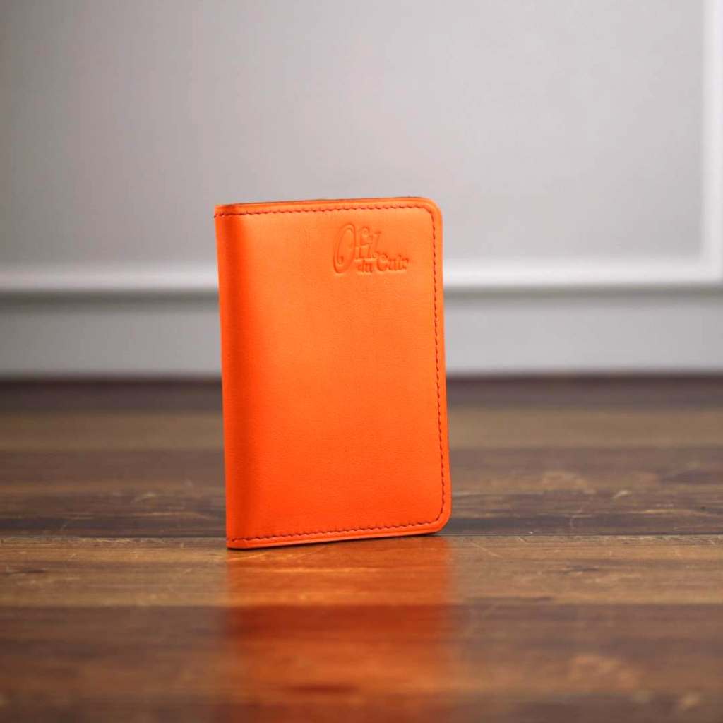 Portefeuille en cuir orange personnalisable